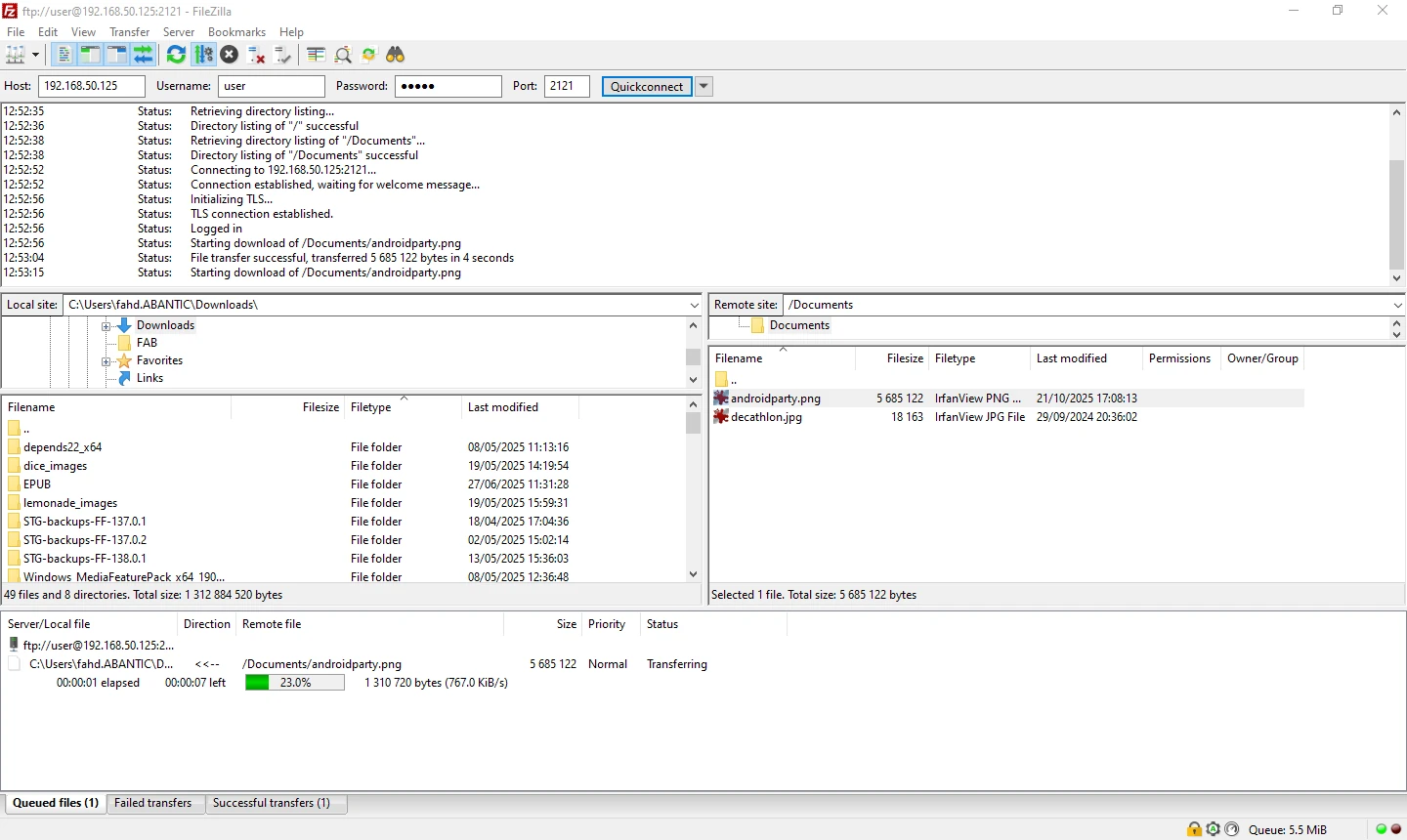 Connecting to LanFTPServerPro with FileZilla